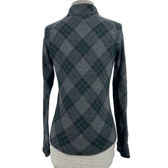Ibex Merino Wool Zip Up Cardigan Light Sweater Top Grey Plaid Argyle Size S FLAW - Picture 2 of 11